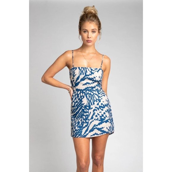 RESA Odi Mini Dress Capri Blue White Smocked Back - Picture 1 of 8